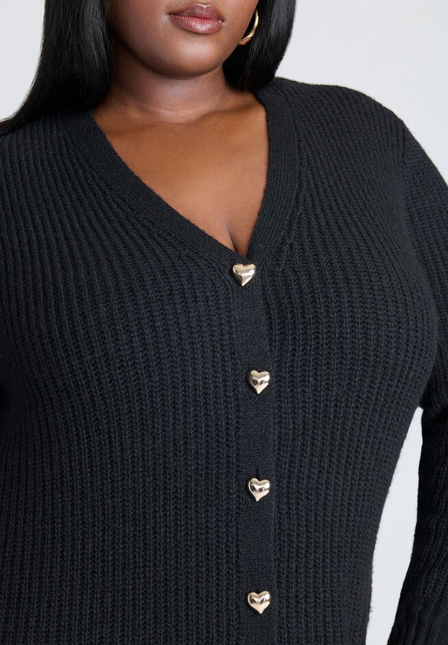 Heart Button Sweater Dress, BLACK, alternate image number null
