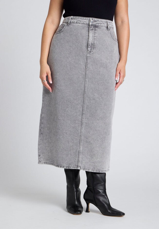 Denim Midi Skirt, GREY, on-hover image number null