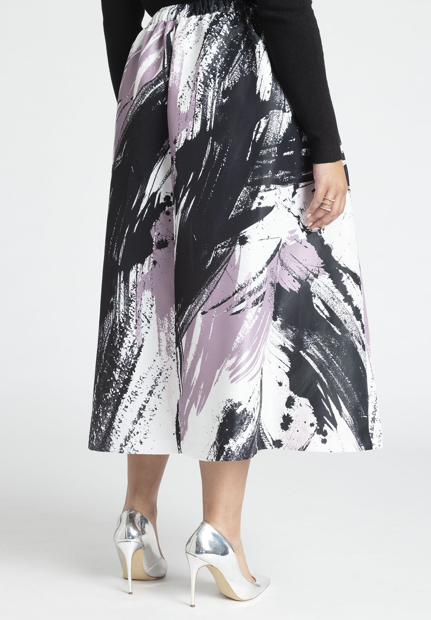 A Line Midi Full Circle Skirt with Pockets Brush Stroke Swirl Eloquii