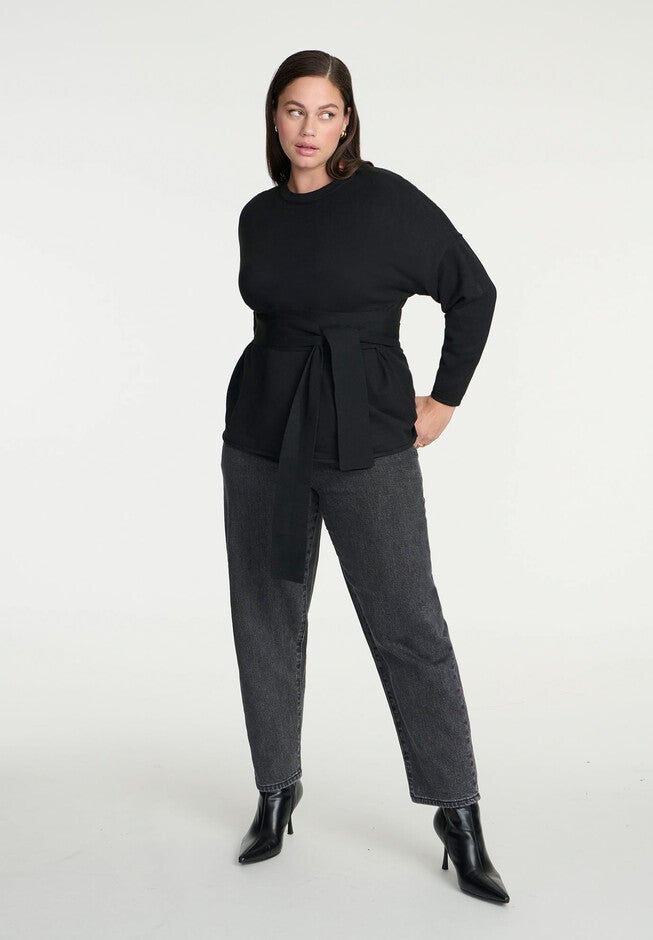 Tie Waist Sweater, BLACK ONYX, alternate image number null