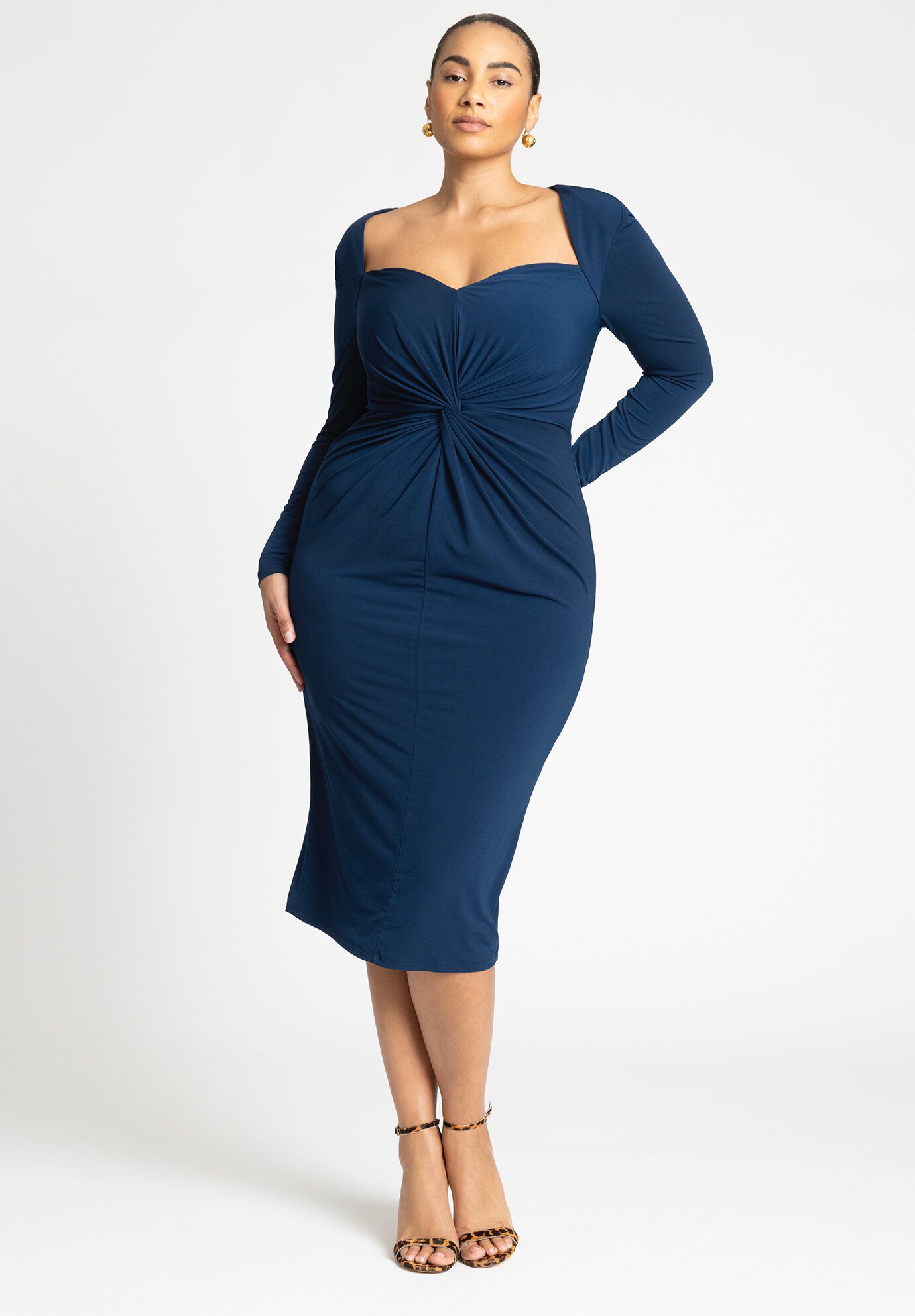 Snug Fit Twist Bodice Midi Dress, 4474610 | Eloquii