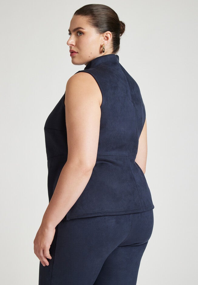 Barkwood x ELOQUII Faux Suede Ruched Neck Top, , on-hover image number null