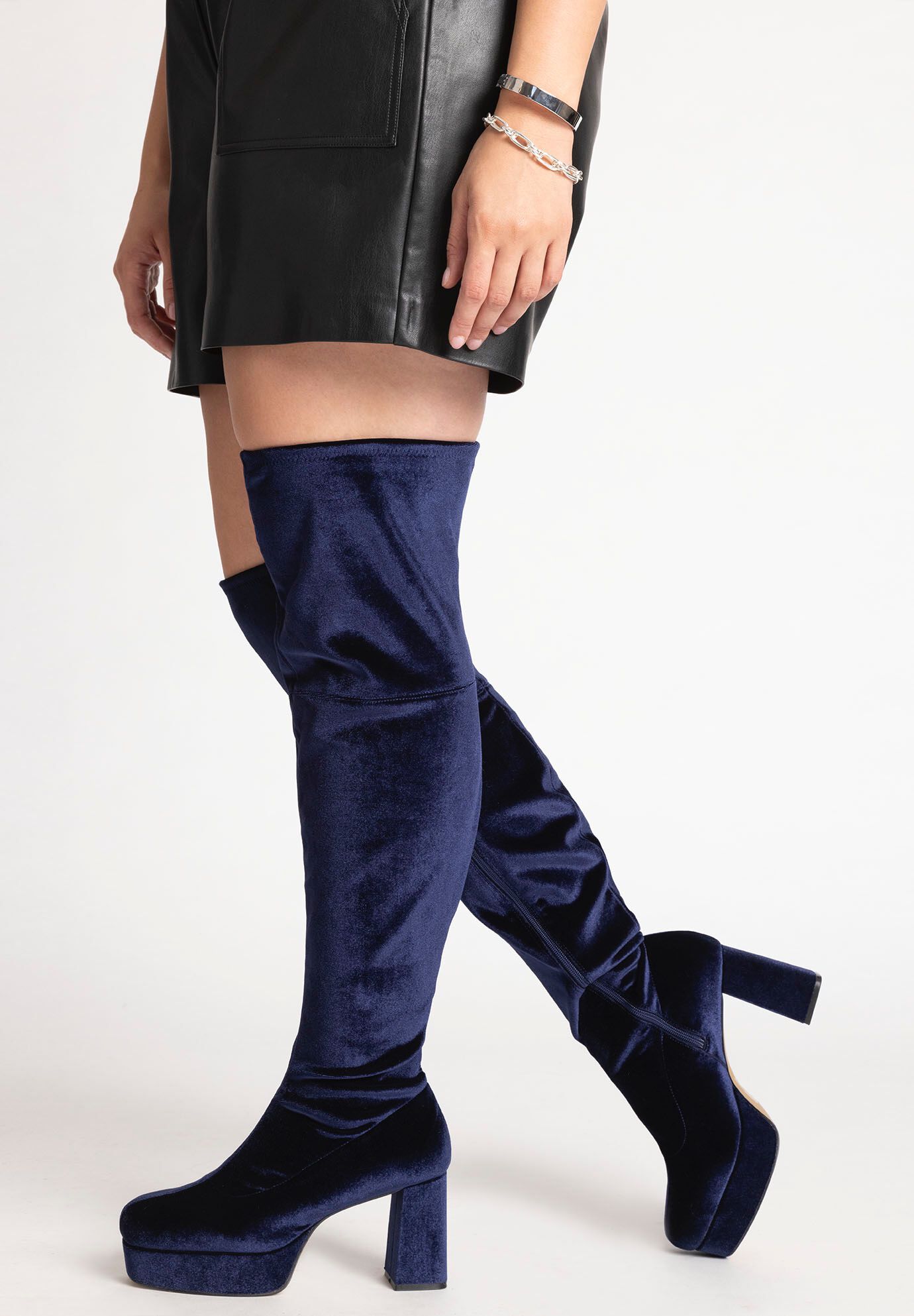 Velvet high knee deals boots