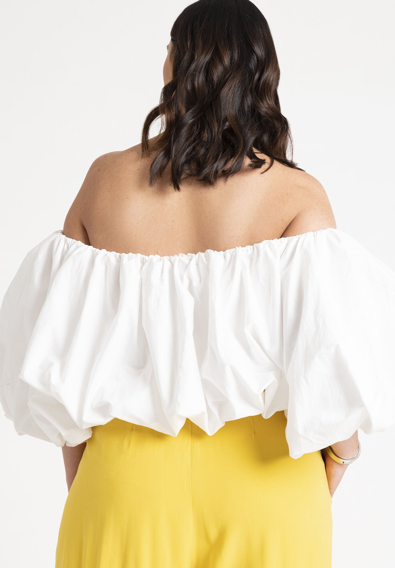 Bubble Top with Exaggerated Puff Sleeves, Powder White | Eloquii