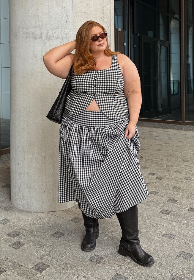 Gingham Full Skirt, BLACK AND WHITE GINGHAM, hi-res image number null