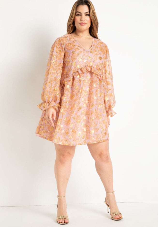 Clipped Jacquard Ruffle Mini Dress, ENCHANTED FLORAL LAV, hi-res image number null