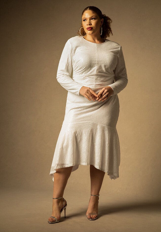 Bridal by ELOQUII Sequin Handkerchief Hem Dress, TRUE WHITE, hi-res image number null