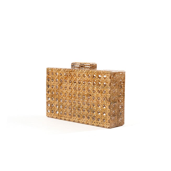 Cane Rattan Acrylic Clutch, BROWN, on-hover image number null