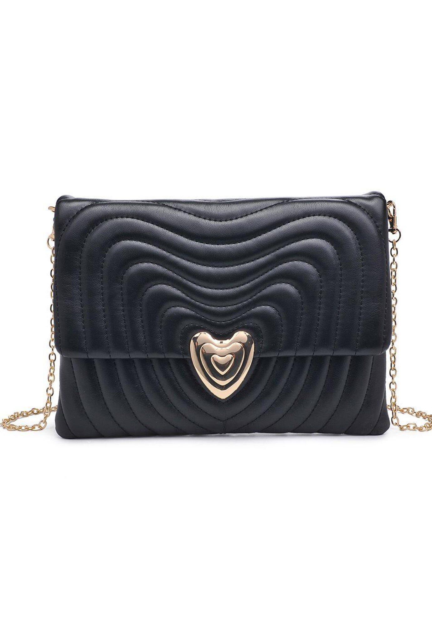Quilted Heart Clutch, BLACK, hi-res image number 0