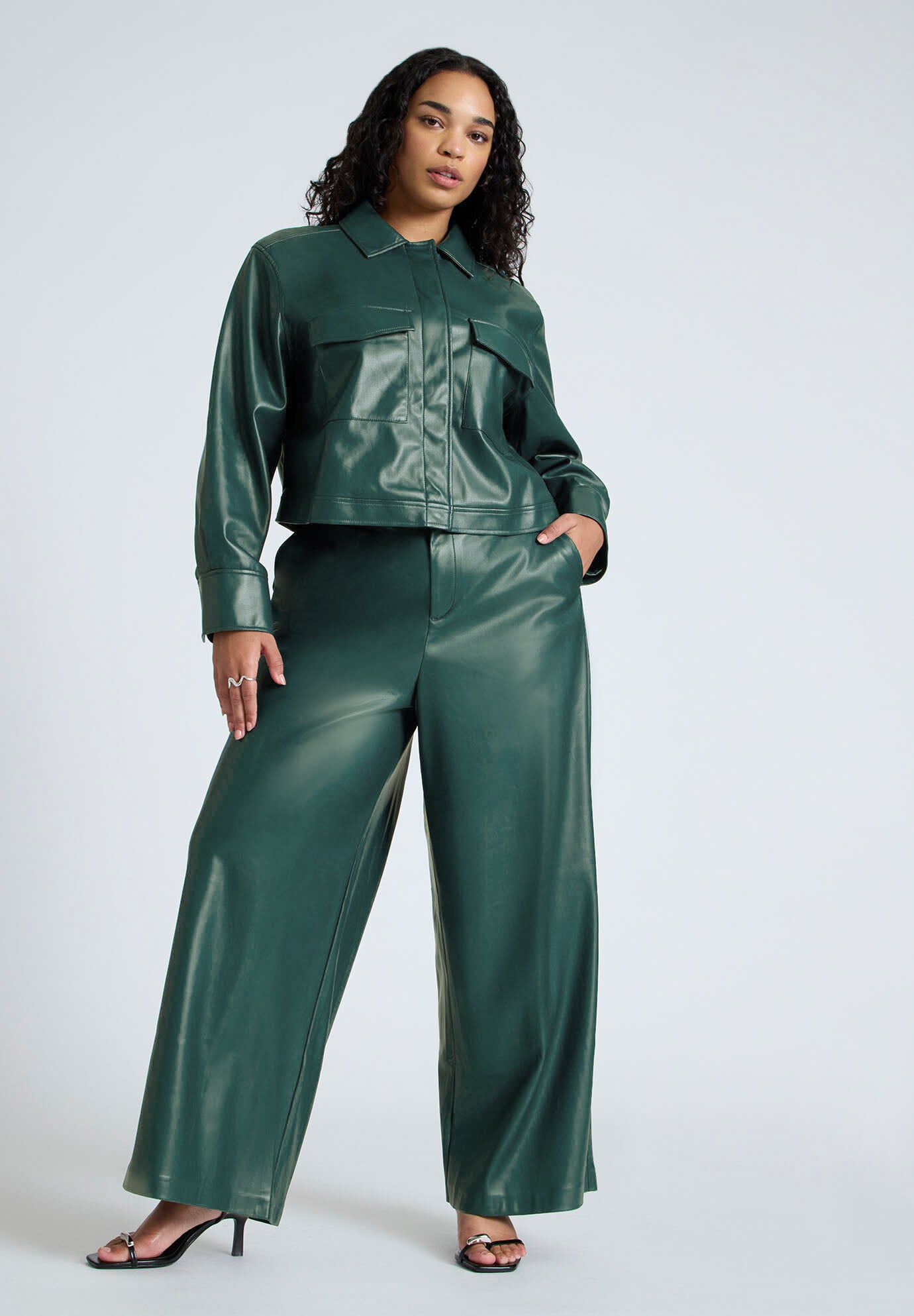 Matte Faux Leather Pleated Wide-Leg Trousers | Casual Edgy Pants