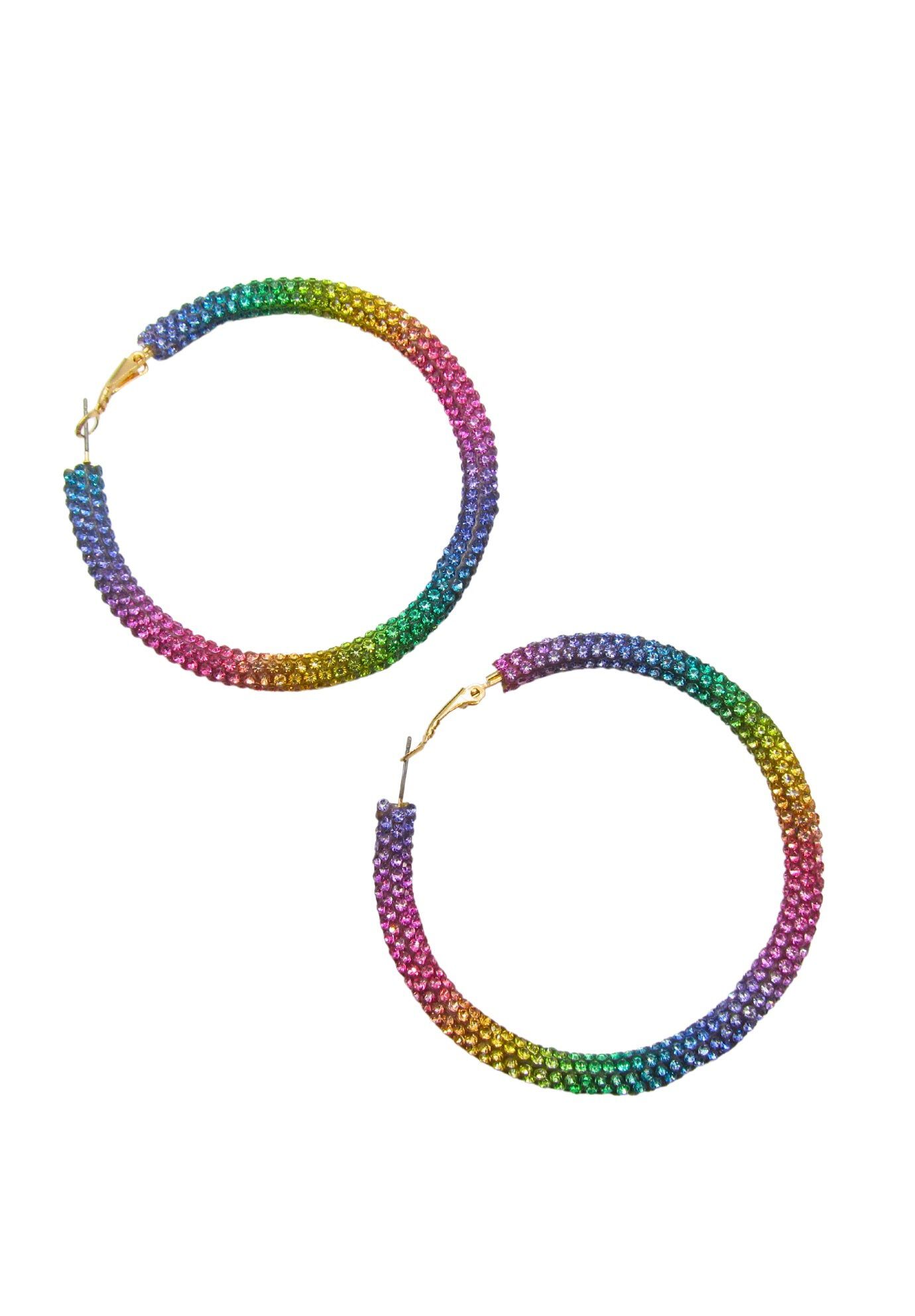 Oversized Rhinestone Rainbow Hoop Earrings, MULTI, hi-res image number 0
