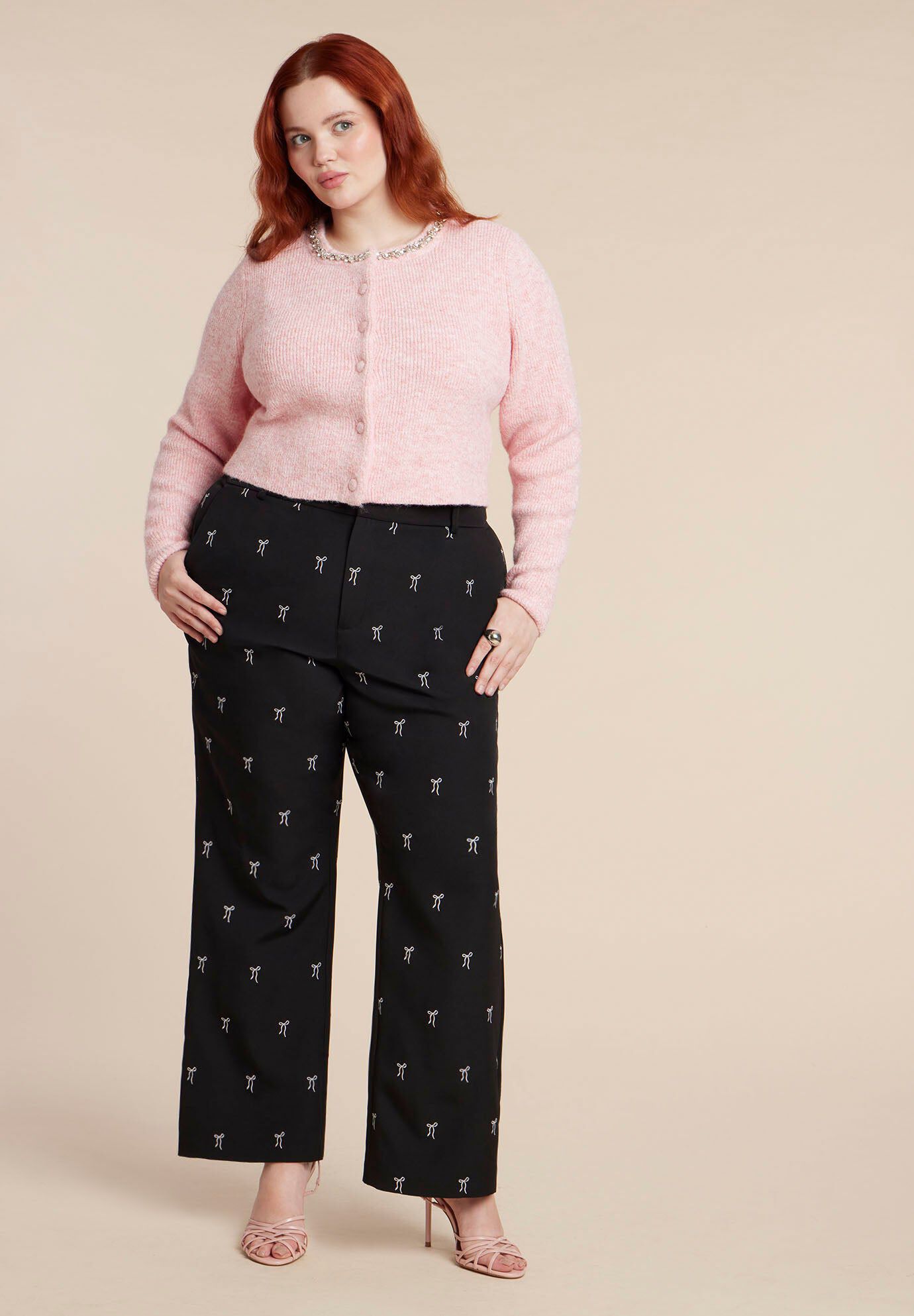 Embroidered Bow Bootcut Trouser