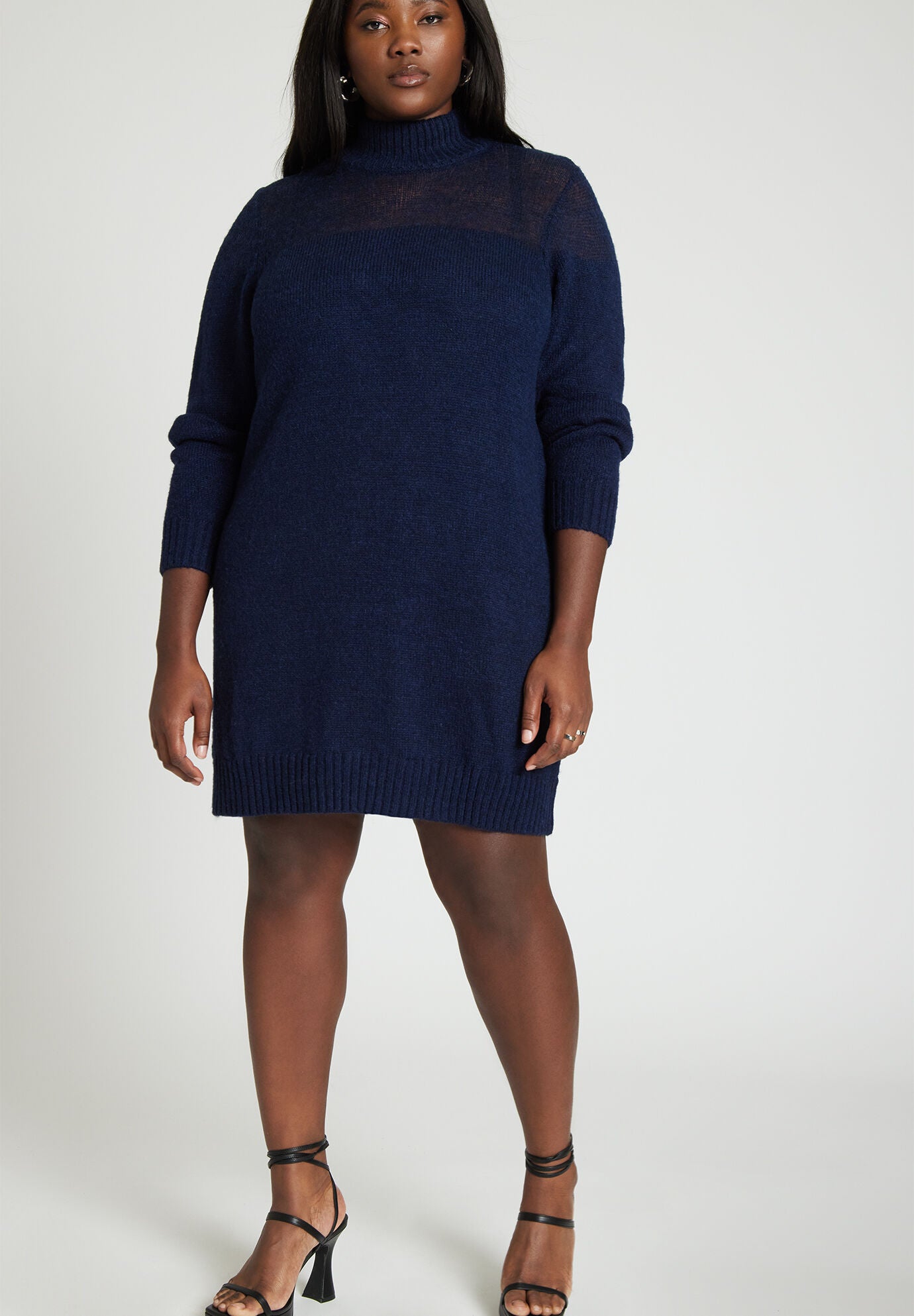 Sheer Panel Ribbed Turtleneck Sweater Dress Pageant Blue Eloquii