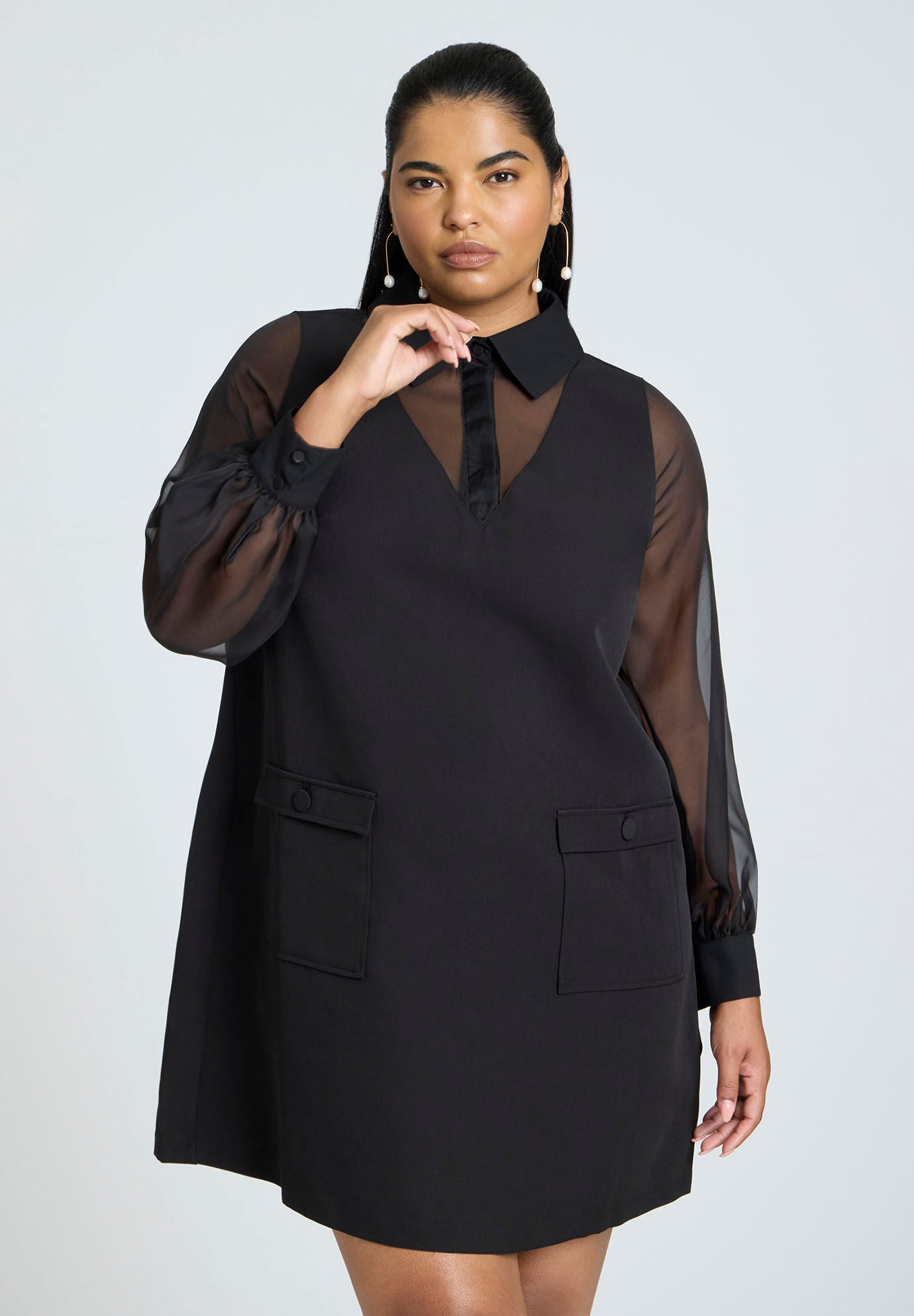 Sheer Sleeve Shirt Dress