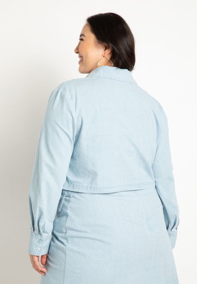 Chambray Cropped Button Down, , on-hover image number null