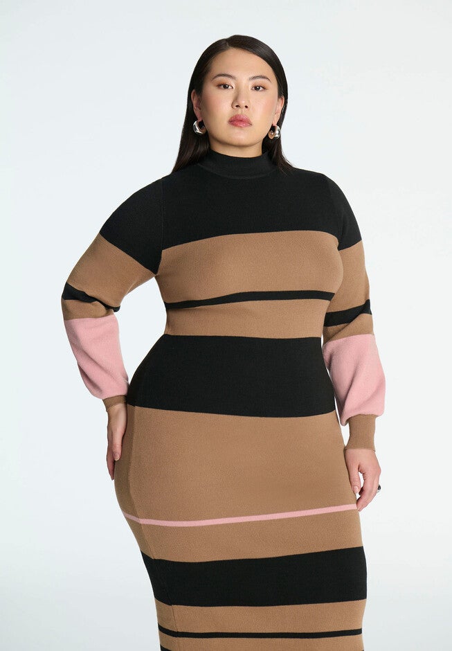 Striped Mock Neck Sweater Dress, NAPOLEON STRIPE, alternate image number null