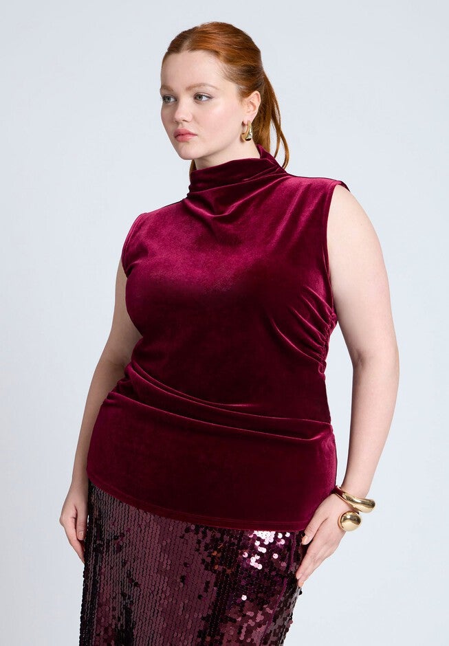 Funnel Shell Funnel Neck Velvet Shell | ELOQUII