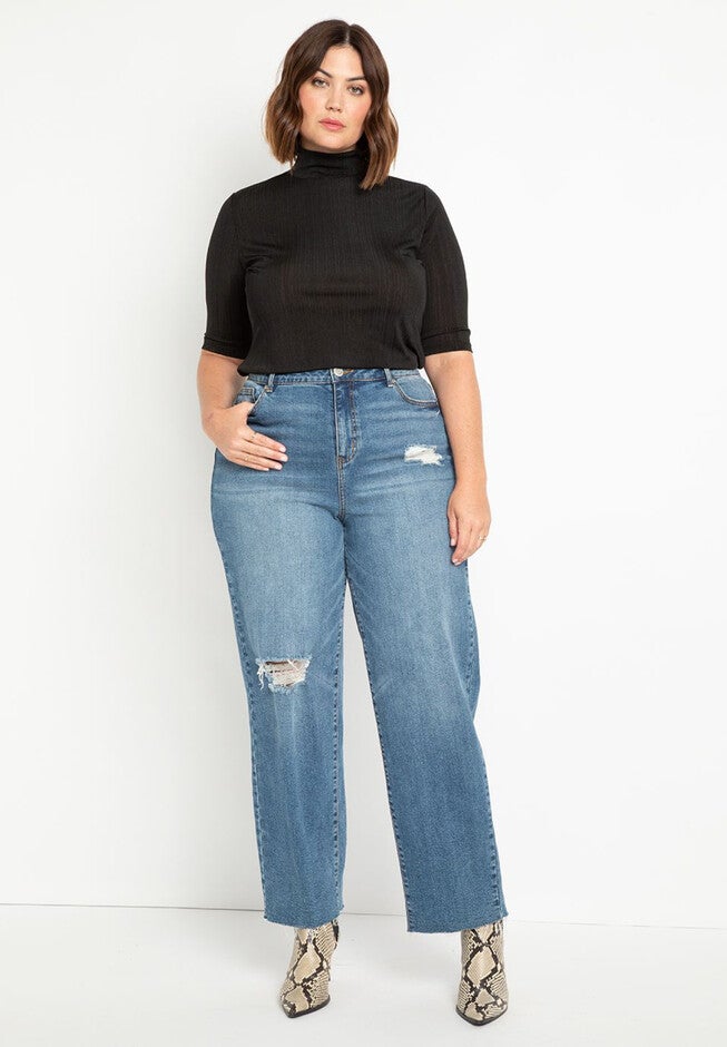 Elbow Sleeve Mock Neck Top, , alternate image number null