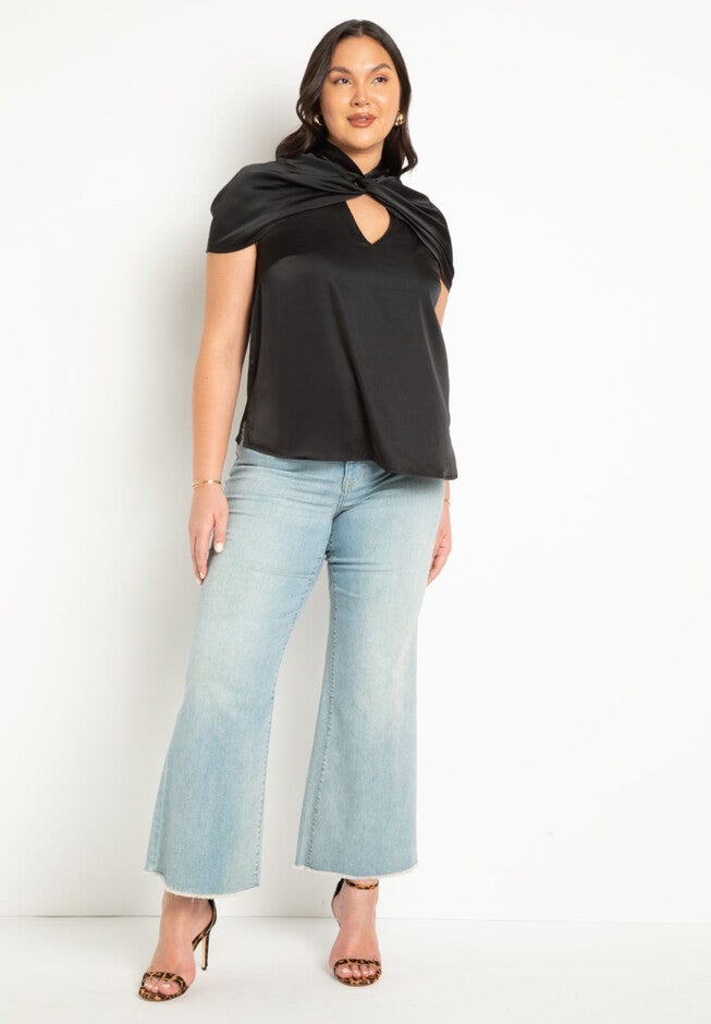 Twist Neckline Satin Blouse, , alternate image number null