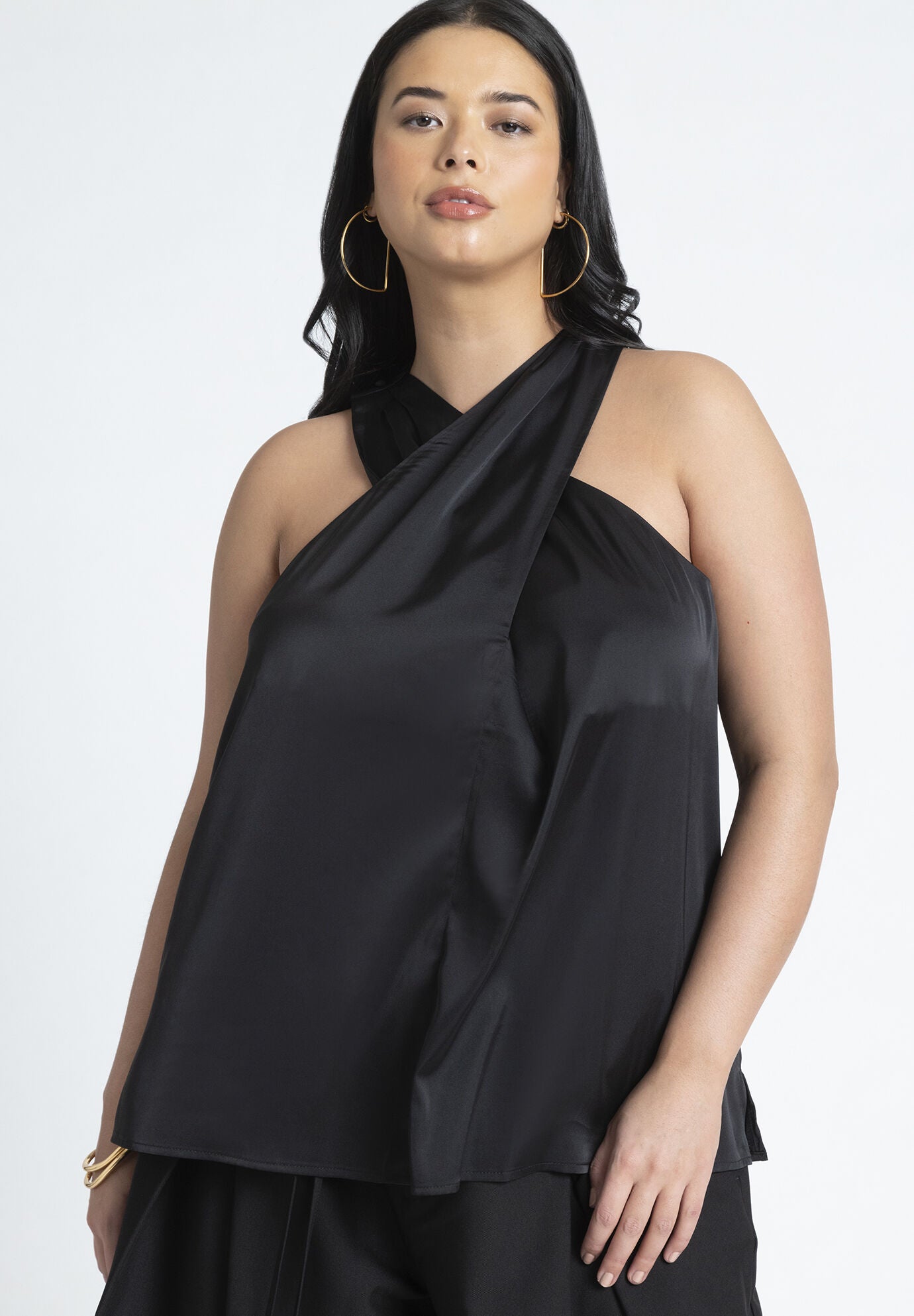 Halter Neck Black Satin Top main image 1