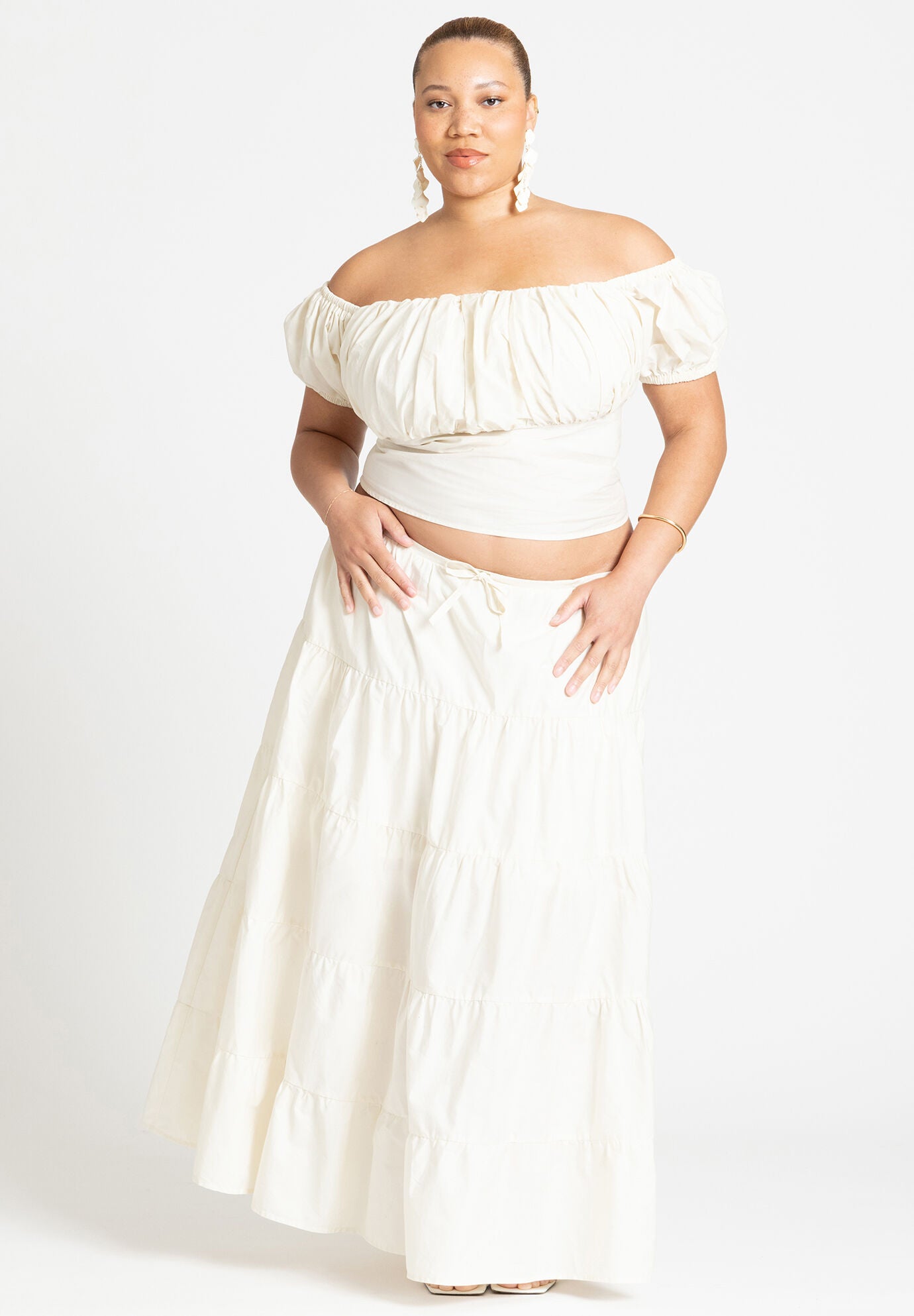 Tiered Maxi Skirt Relaxed Fit Cotton Tofu Eloquii