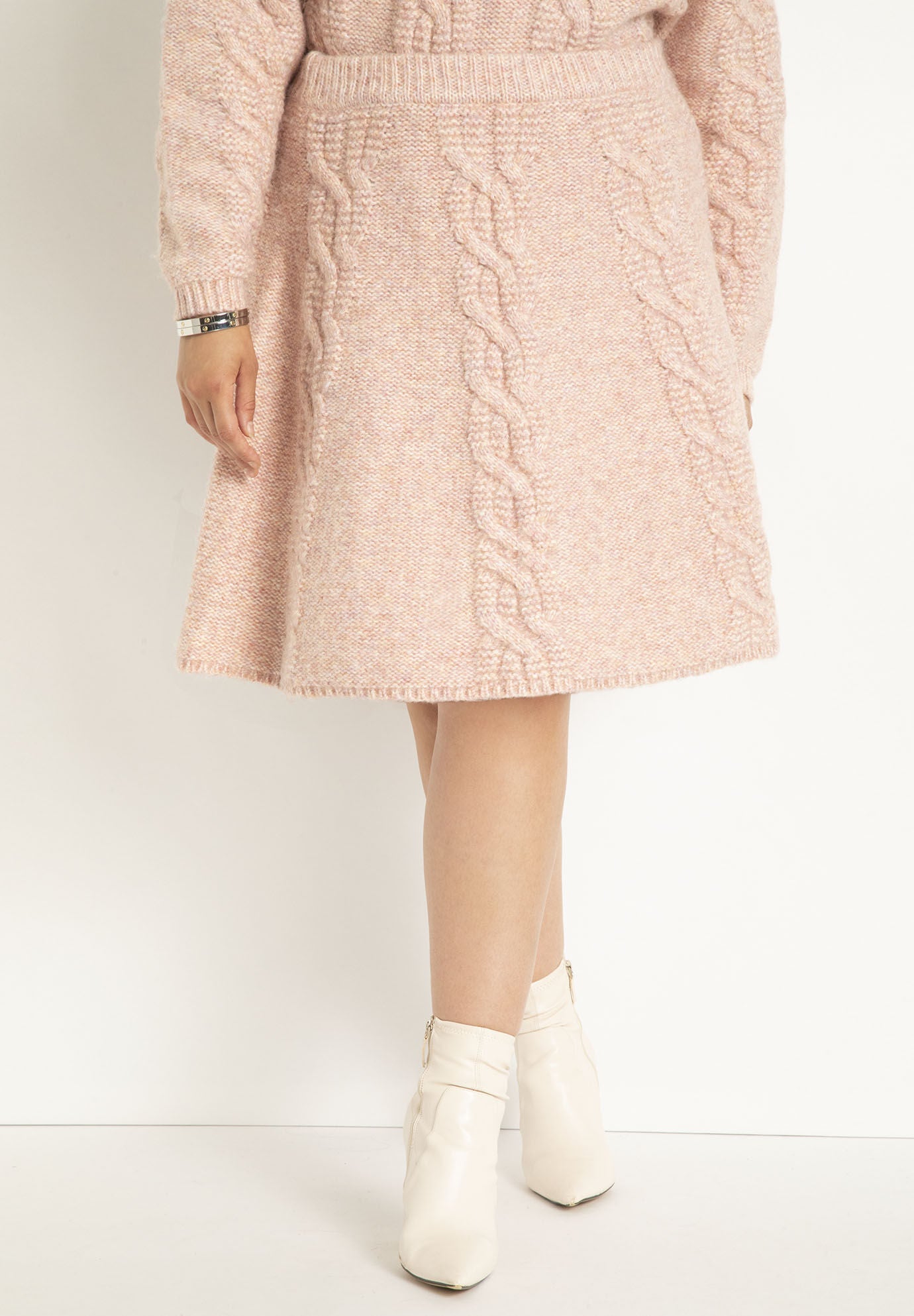 Flared Knit Mini Skirt with Cable Detail Ash Rose Eloquii