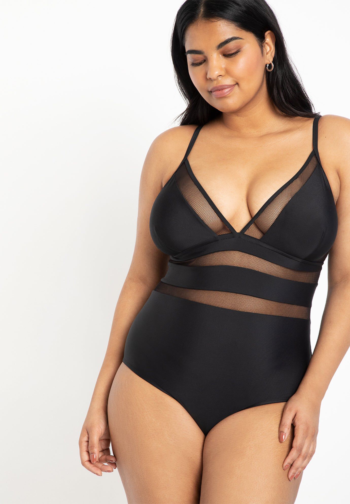 Mesh Detail Swimsuit, BLACK, hi-res image number 0