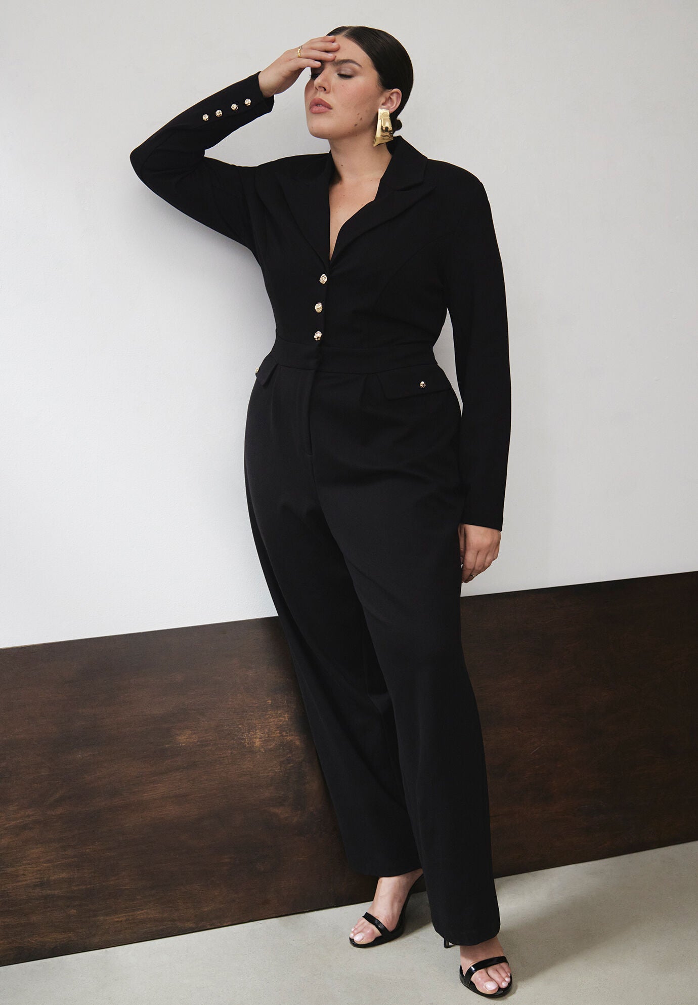 Plus Size Fitted Pocketed Floor Length Princess Seams Waistline Jumpsuit