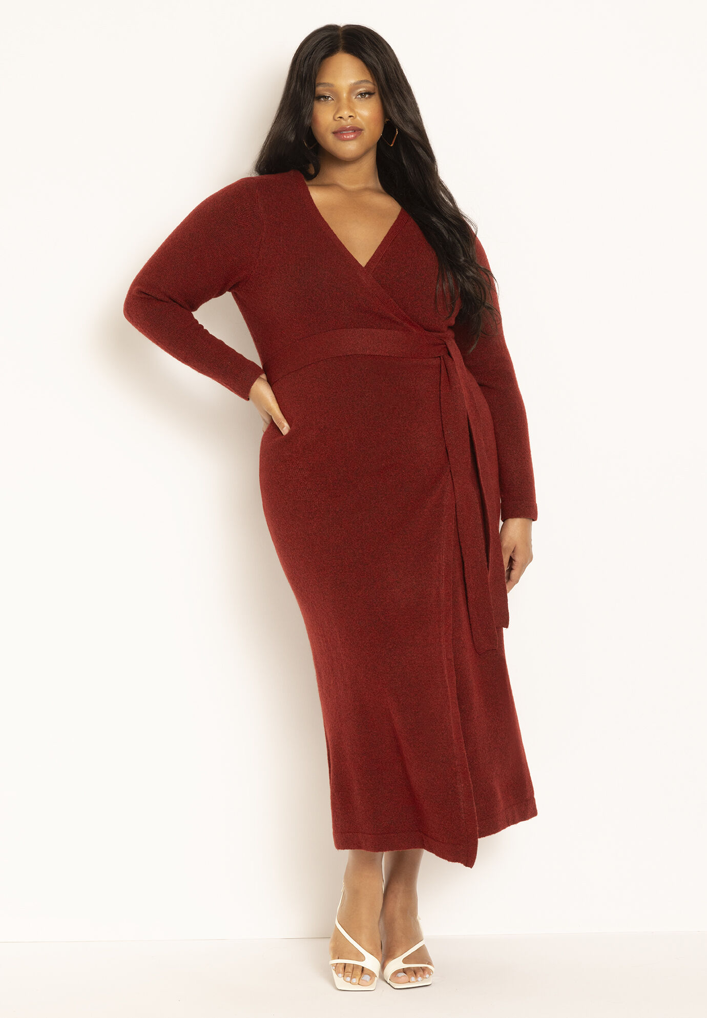 Plus Size Sweater Fitted Wrap Keyhole Dress