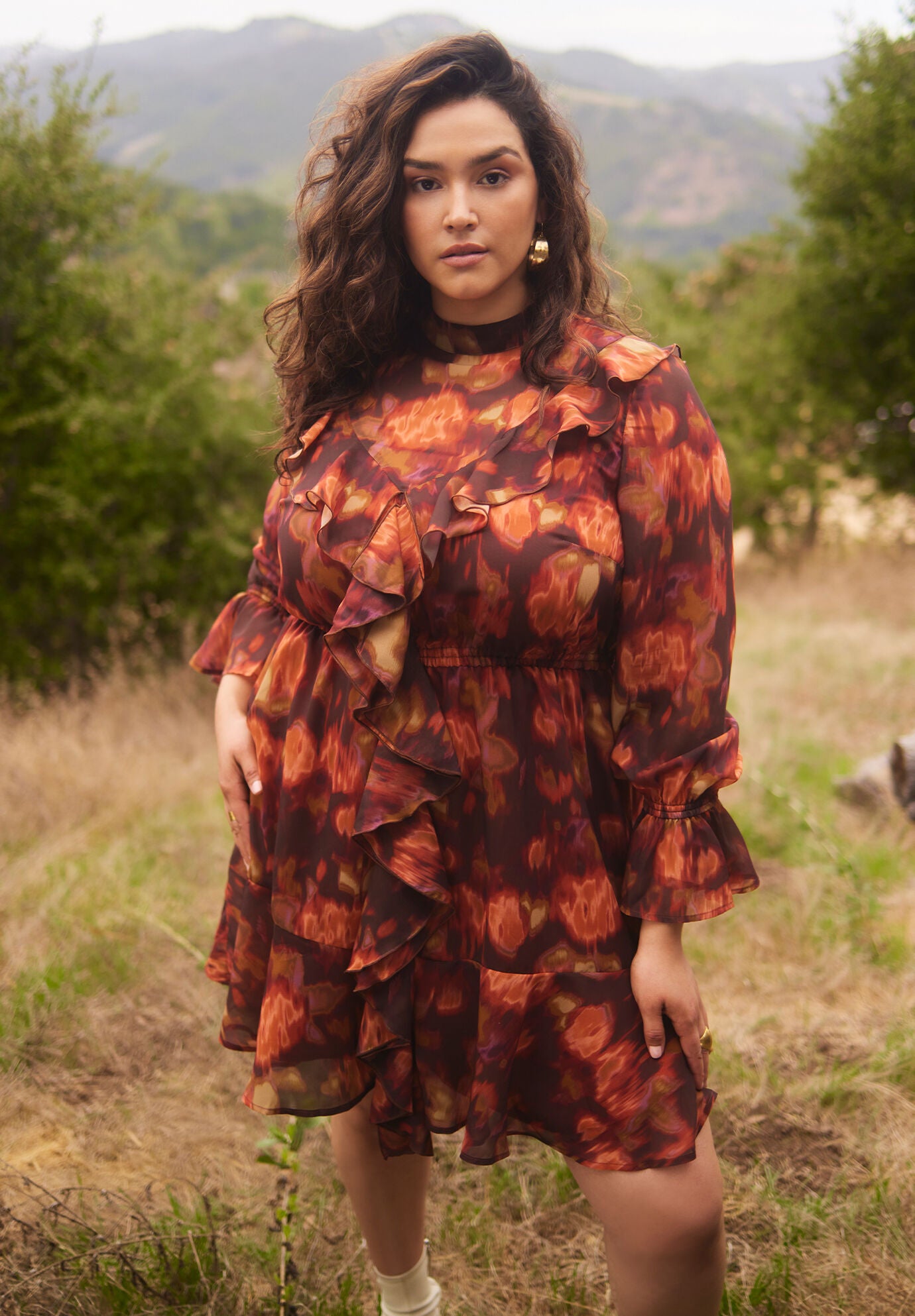 Plus Size Short Mock Neck Dress With Ruffles