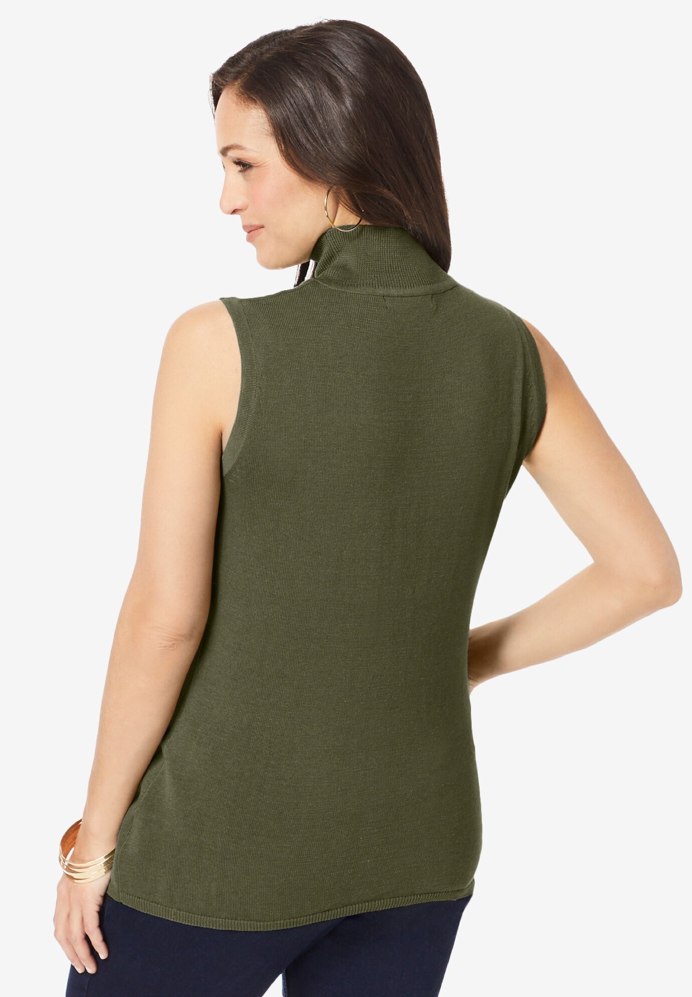 Fine Gauge Mockneck Sweater, DARK OLIVE GREEN, on-hover image number 1