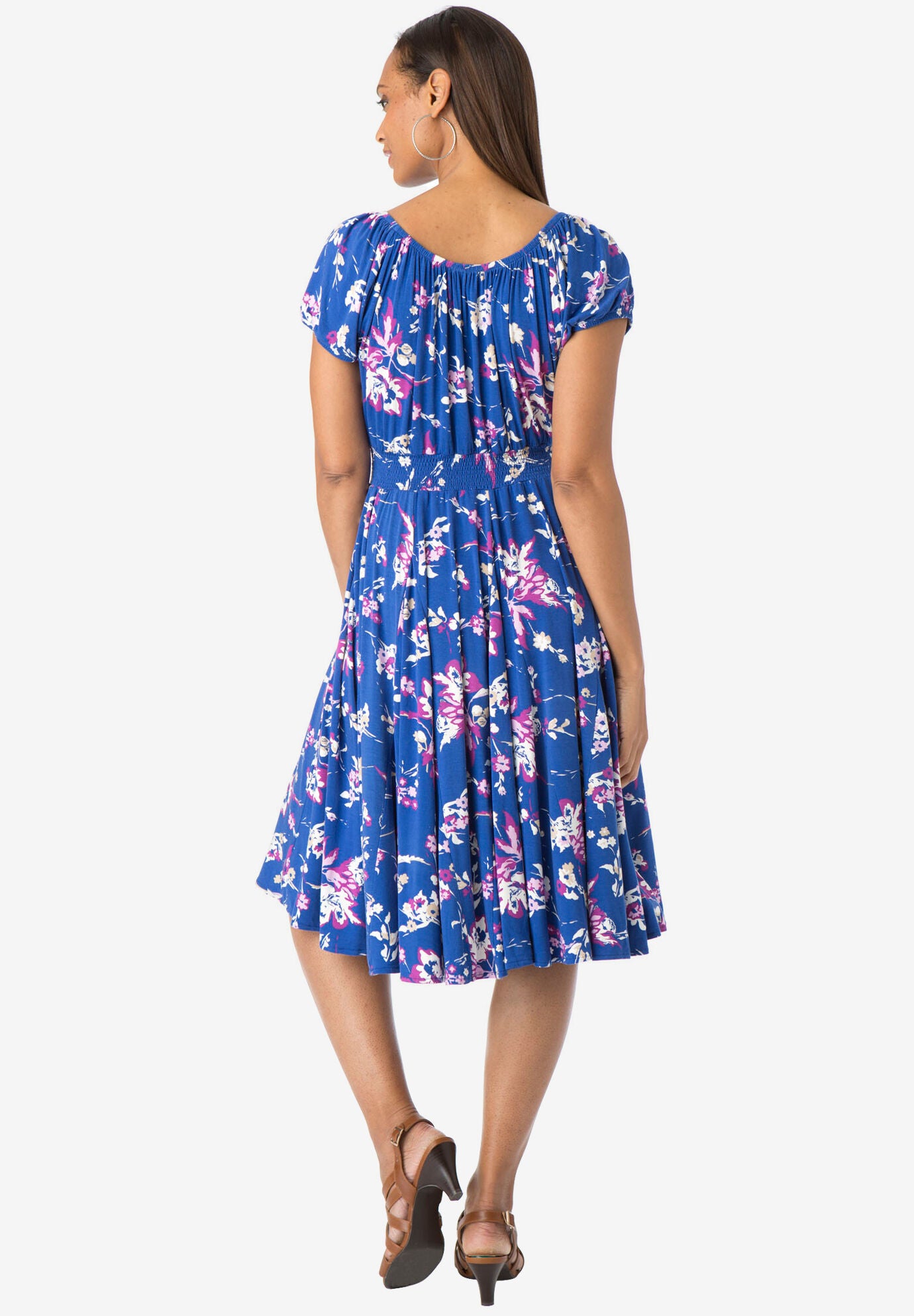 Stretch Knit Peasant Dress, , on-hover image number 1