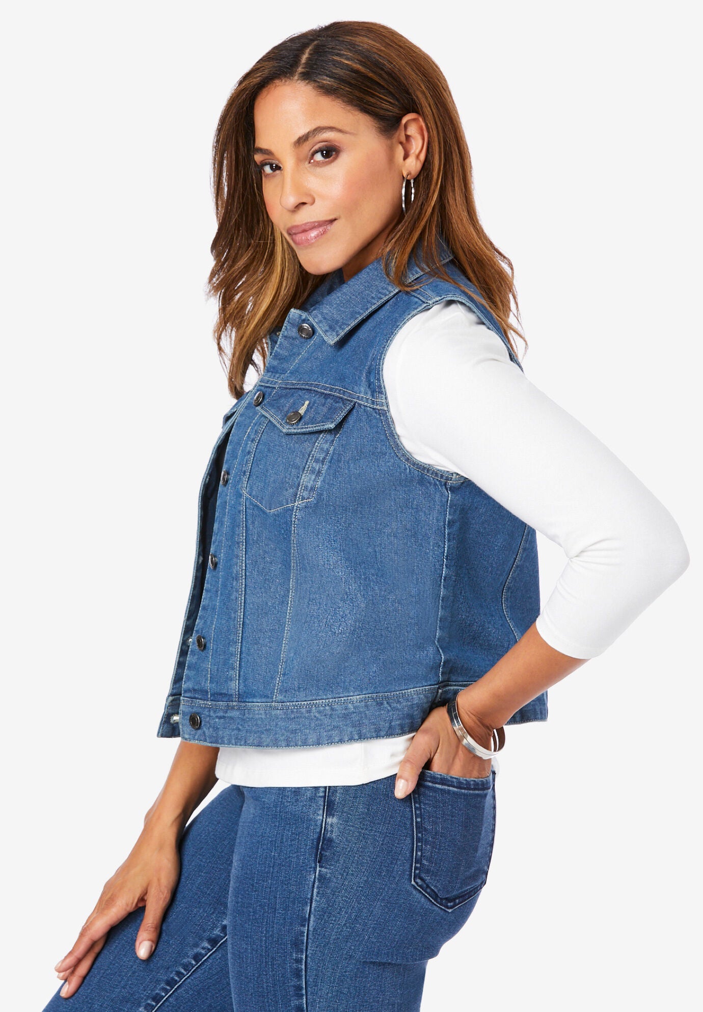 Cropped Denim Vest, , alternate image number 2