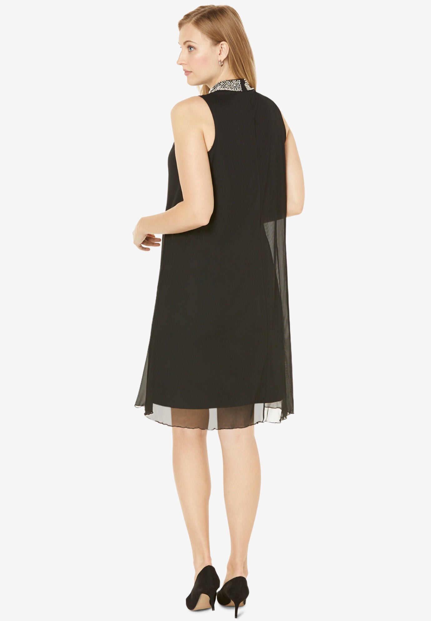 Beaded Mockneck Trapeze Dress, , on-hover image number 1