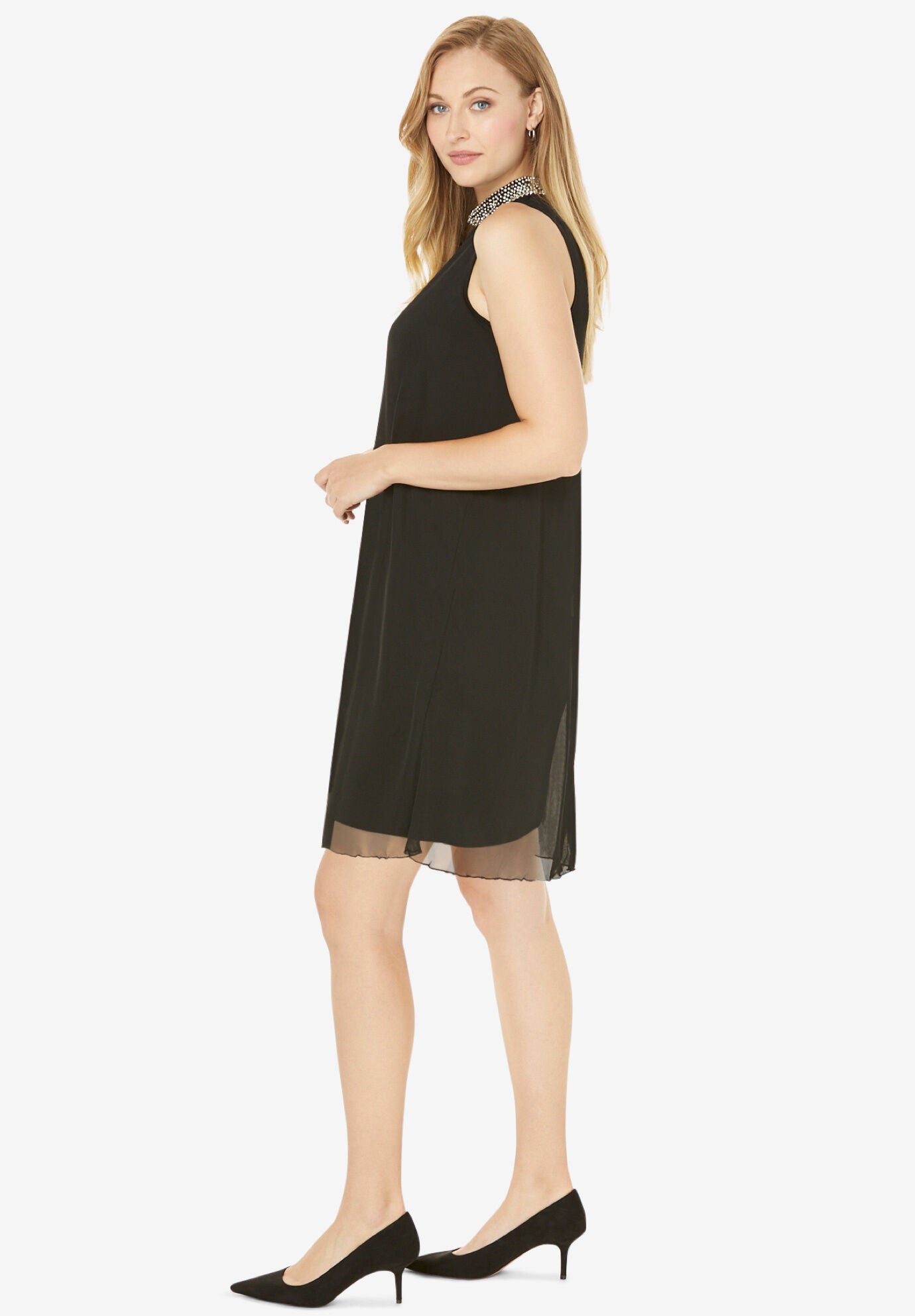 Beaded Mockneck Trapeze Dress, , alternate image number 2