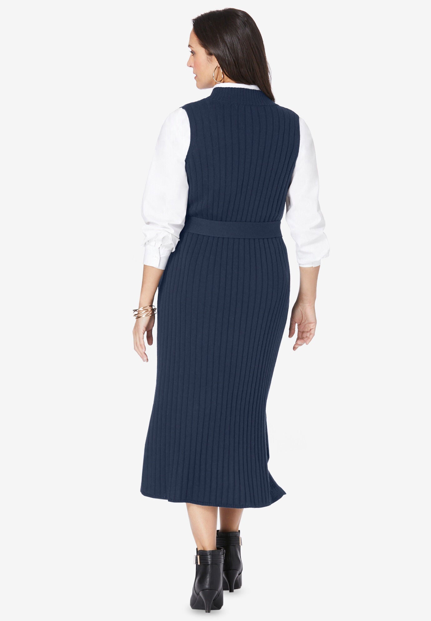 Belted Sweater Vest Dress, , on-hover image number 1