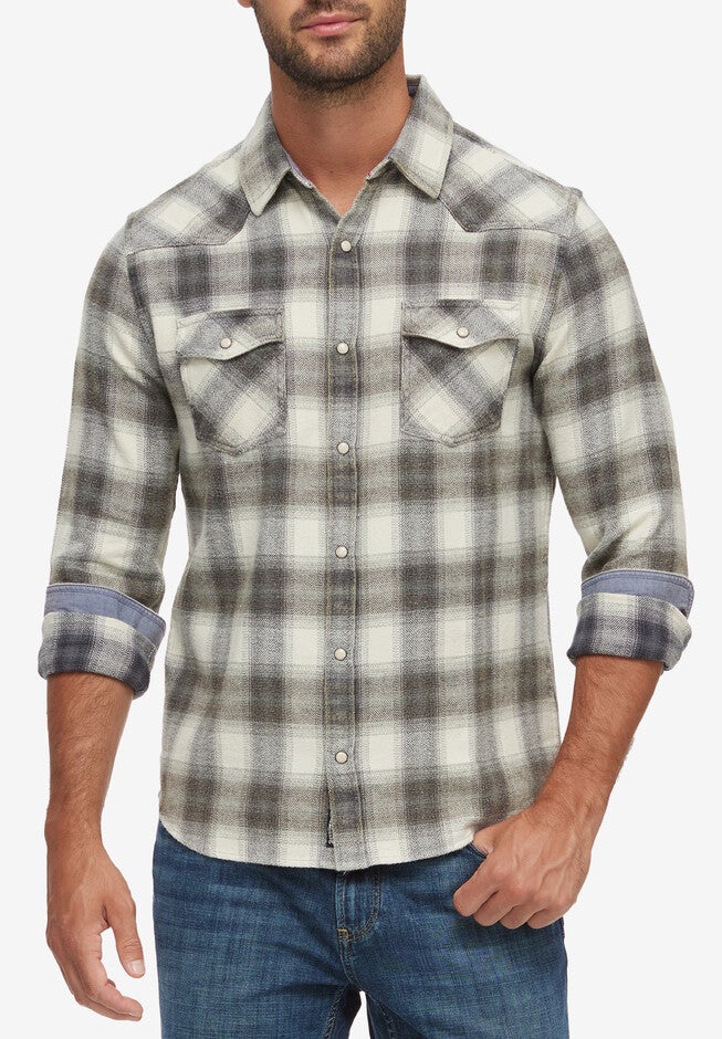 Flag & Anthem® Long Sleeve Vintage Wash Western Shirt, CREAM CHARCOAL, hi-res image number 0