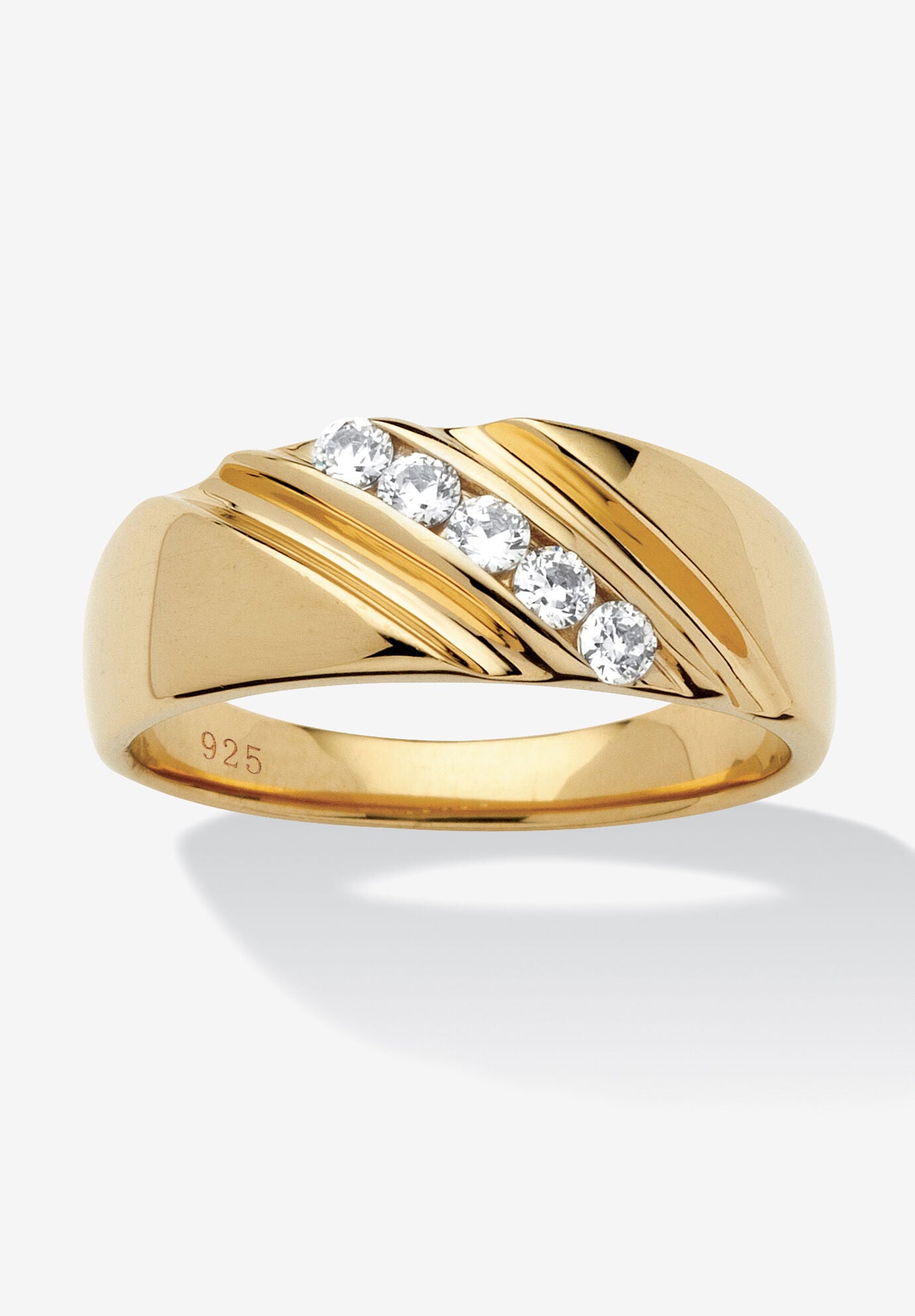 Men's TCW Cubic Zirconia Diagonal Ring in Gold-Plated Sterling Silver
