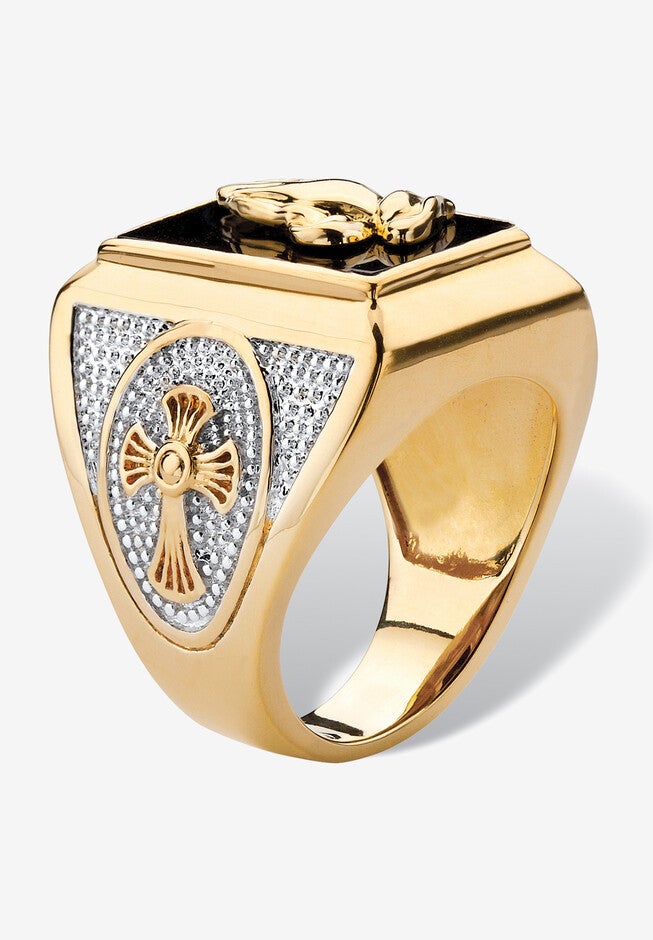 Men's Yellow Gold Plated Natural Black Onyx Praying Hands Ring, , on-hover image number 1