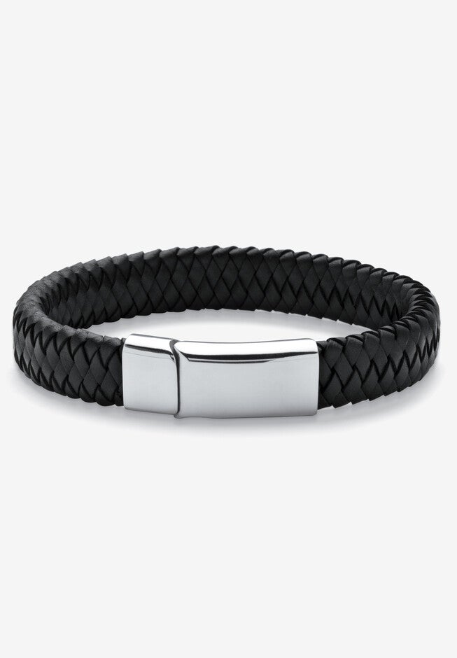 9 inches Braided Leather Bracelet , STAINLESS STEEL, hi-res image number null