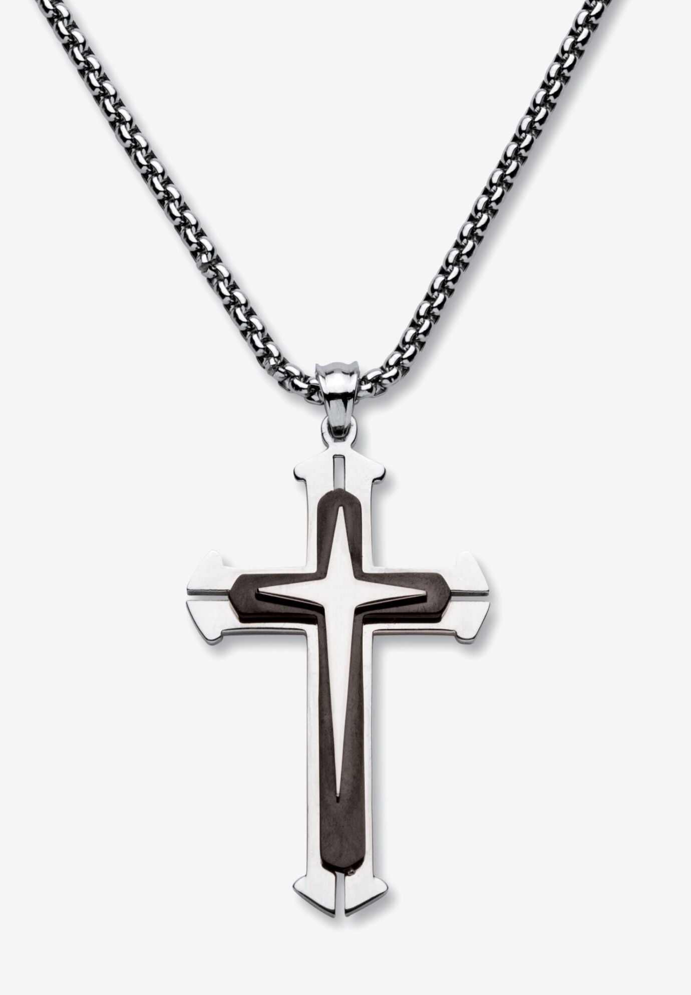 Men'S Stainless Steel Cross Pendant (31Mm) With 24 Inch Chain, BLACK, hi-res image number 0