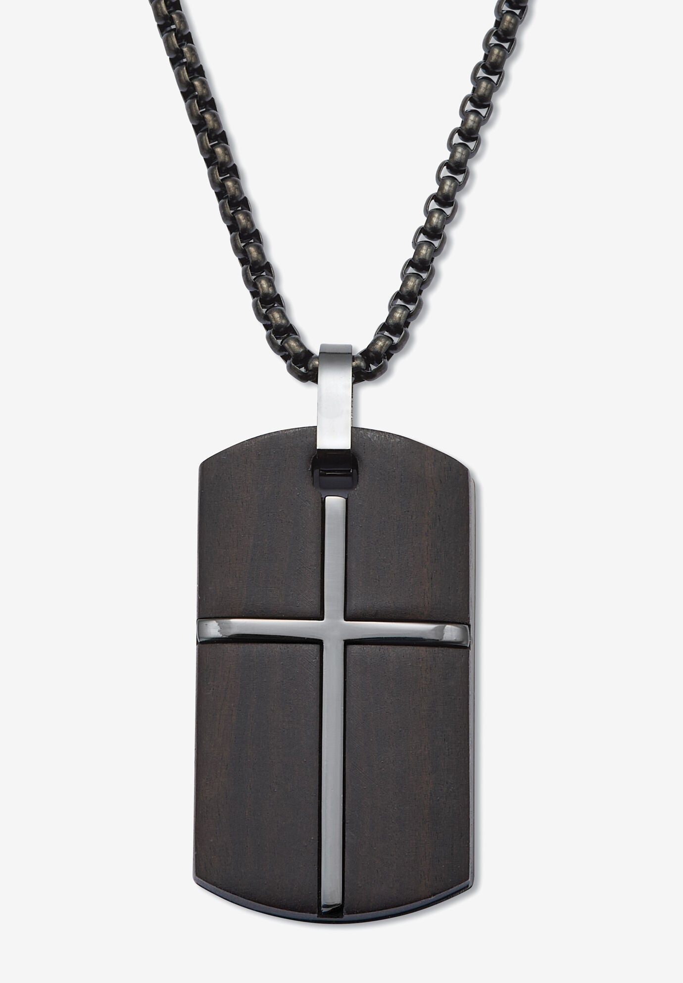 Men S Black Ion Plated Stainless Steel Dog Tag Pendant Cross