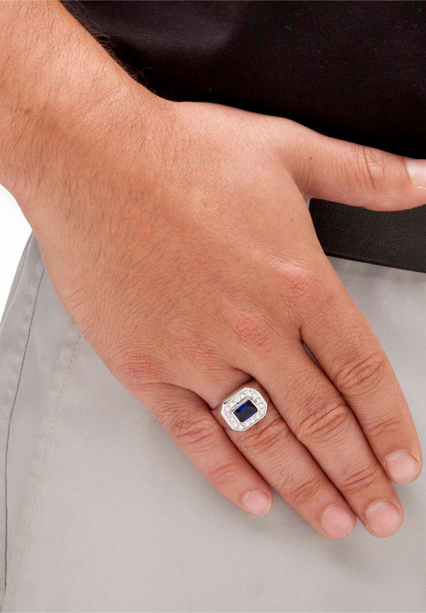 Silver Tone Blue Glass and Cubic Zirconia Ring, , alternate image number 2