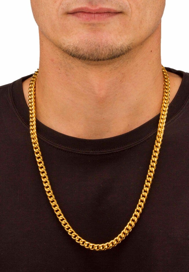 Gold Ion-Plated Stainless Steel Curb-Link 24 inches Chain and 9 inches Bracelet Set, , alternate image number 3