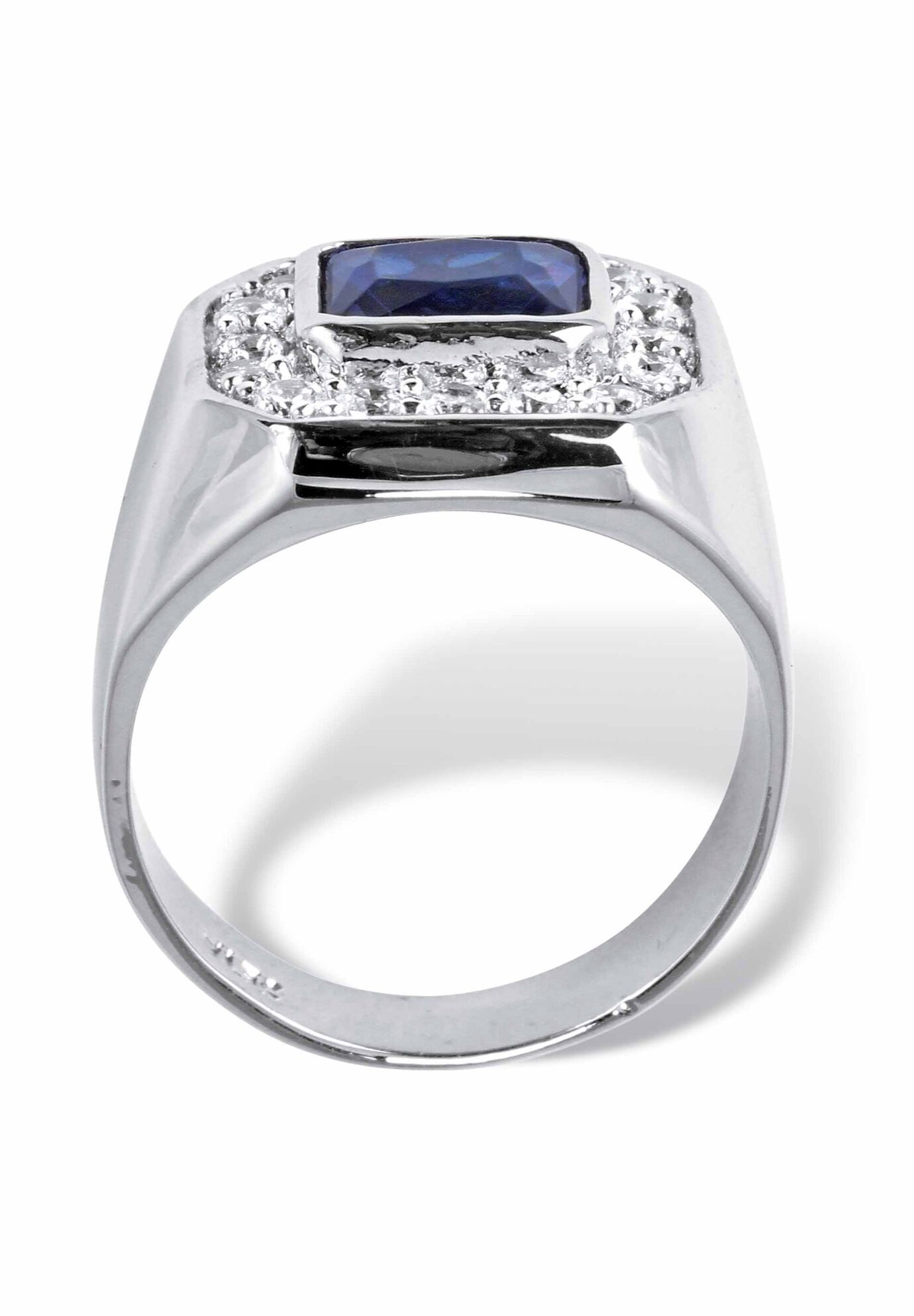 Silver Tone Blue Glass and Cubic Zirconia Ring, , on-hover image number 1