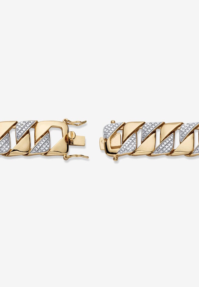 Men's Yellow Gold Plated Diamond Accent Link Bracelet (14.5mm), 9.5 inches, , on-hover image number 1