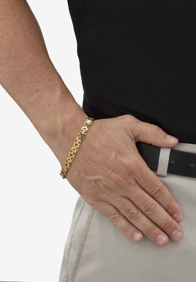 Men's Yellow Gold Ion Plated Stainless Steel Byzantine Link Bracelet 9 Inches, , alternate image number 2