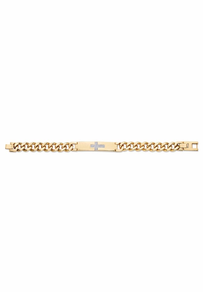 9 inches Gold-Plated Round Genuine Diamond Cross Curb-Link Bracelet, , alternate image number null