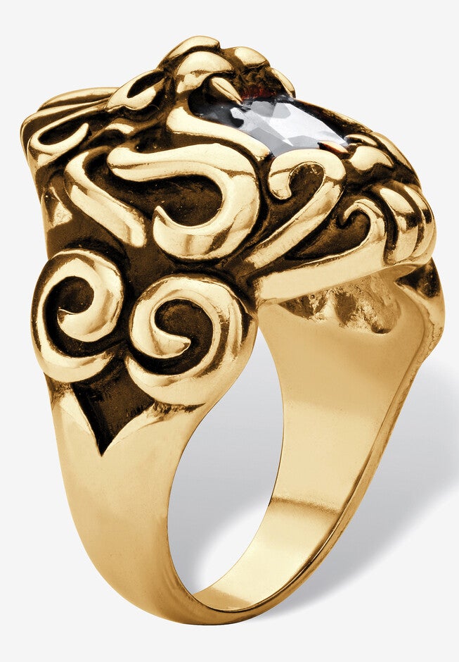 Men's Gold Ion-Plated Stainless Steel Cubic Zirconia Lion's Head Ring, , on-hover image number null