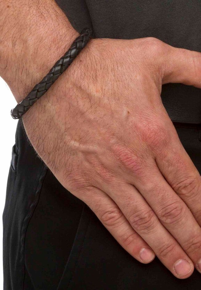 Stainless Steel and Twised Braid Leather Bracelet, , alternate image number null